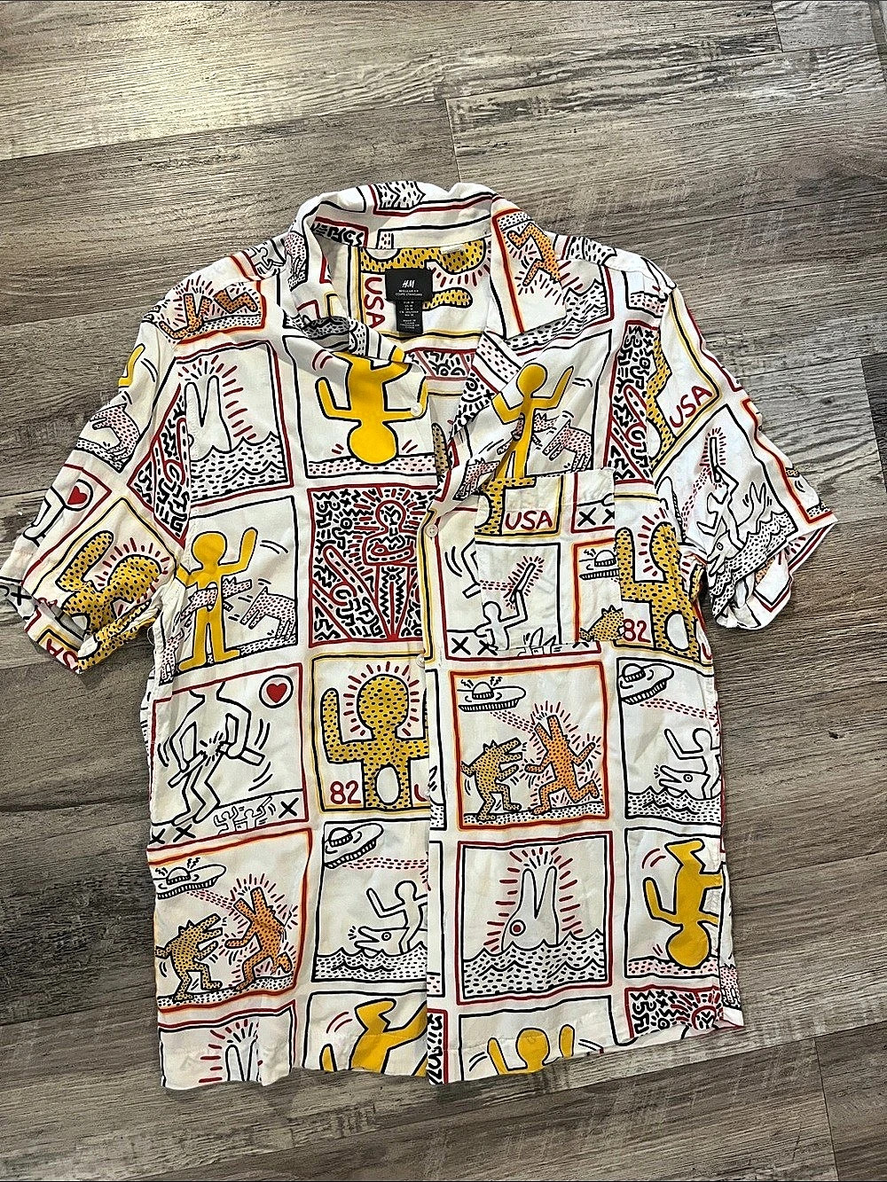 H&Medium Keith Haring x H&Medium Regular Fit Patterned Resort Shirt Regular Fit
